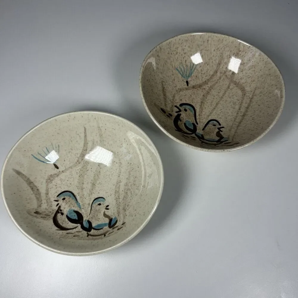 MCM Redwing Bobwhite Pattern Soup Salad Bowls Oval 6.5